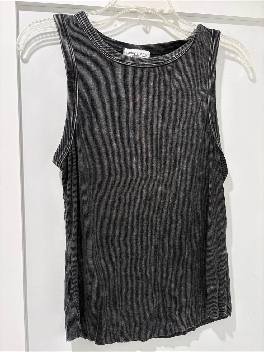 Washed Black Ribbed Tank Top